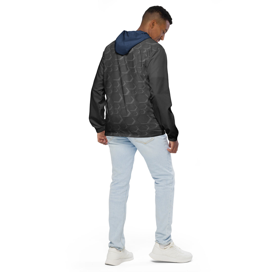 Men’s Windbreaker - Grey-Blue Hexagon