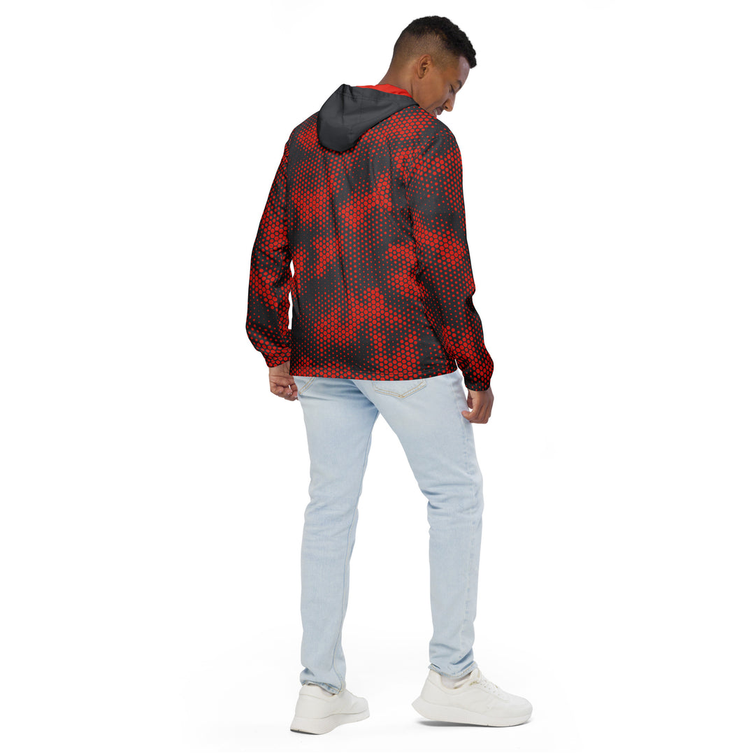 Men’s Windbreaker - Grey-Red Hexagon