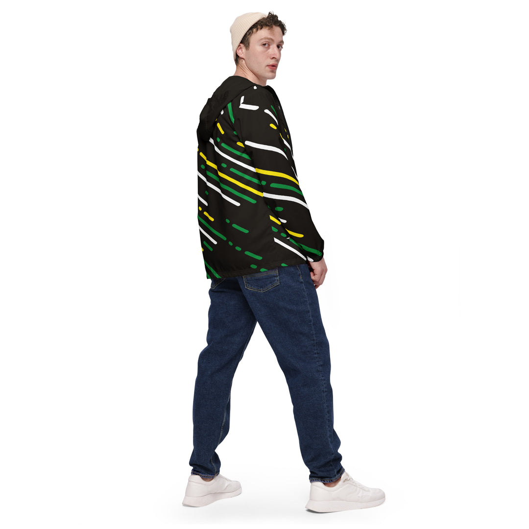 Men’s Windbreaker - Black-Green Lines