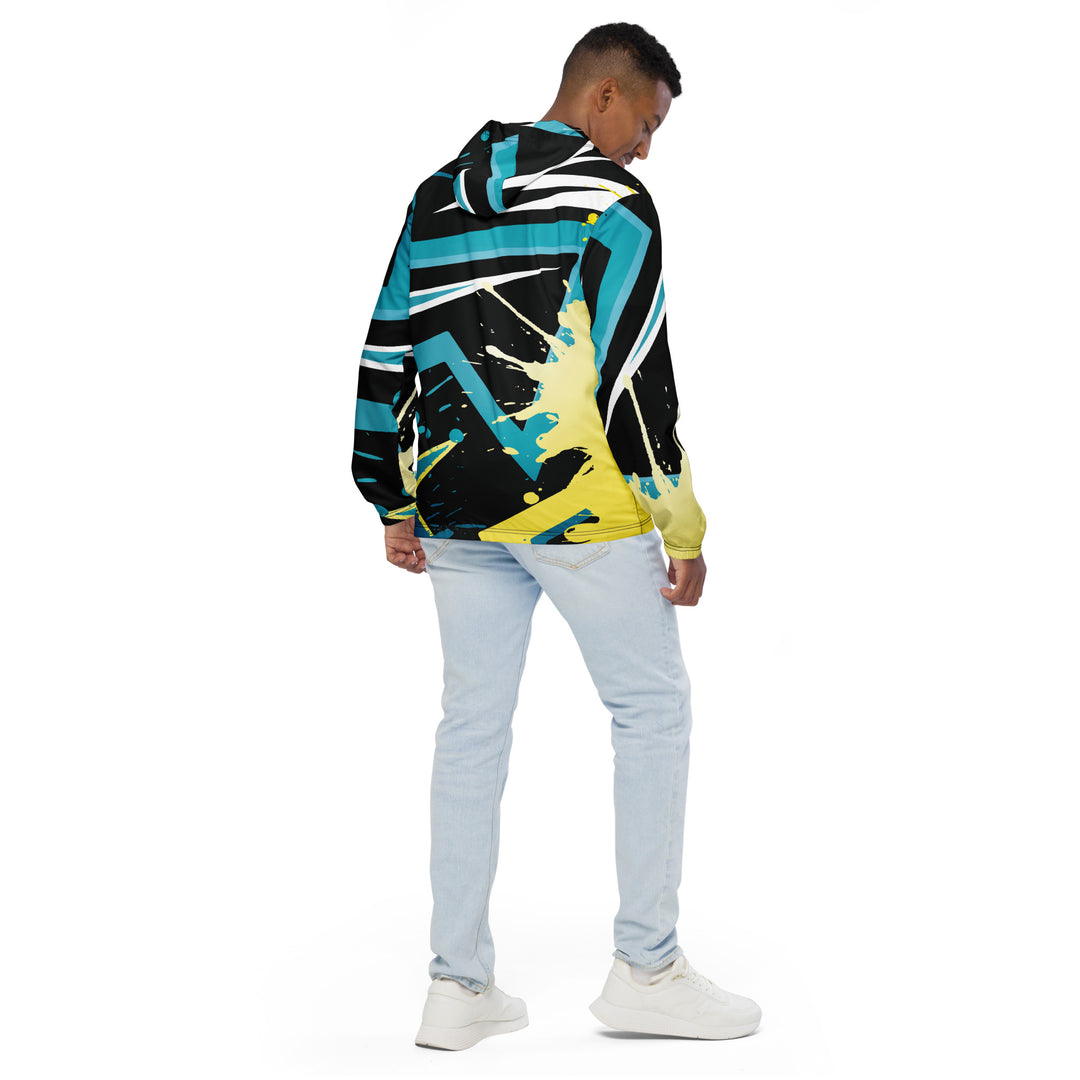 Men’s Windbreaker - Black-Turquoise Splash