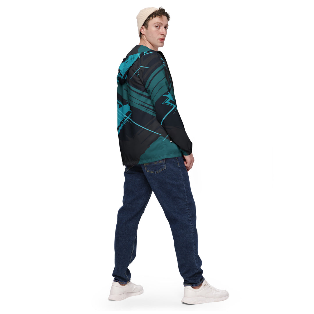 Men’s Windbreaker - Black-Turquoise Screen