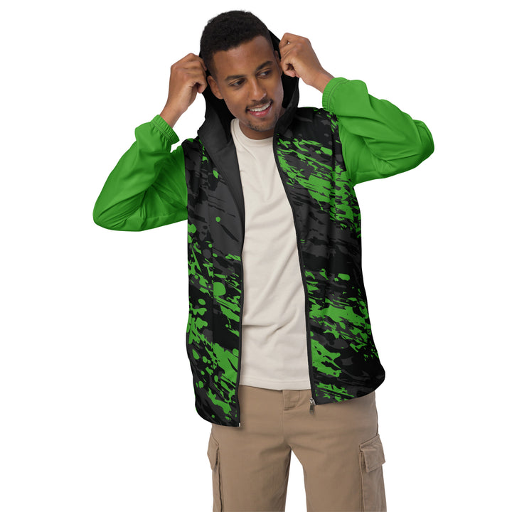 Men’s Windbreaker - Black-Green Particles