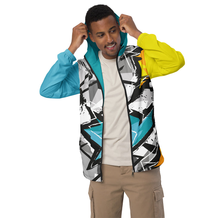 Men’s Windbreaker - Turquoise-Grey Comic