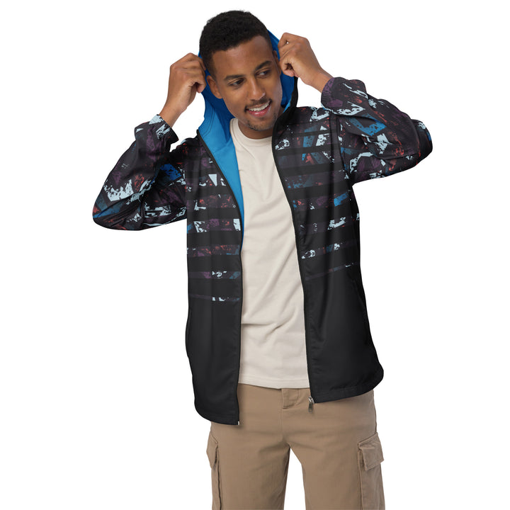 Men’s Windbreaker - Black-Blue Graffiti