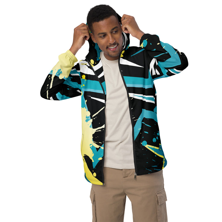 Men’s Windbreaker - Black-Turquoise Splash