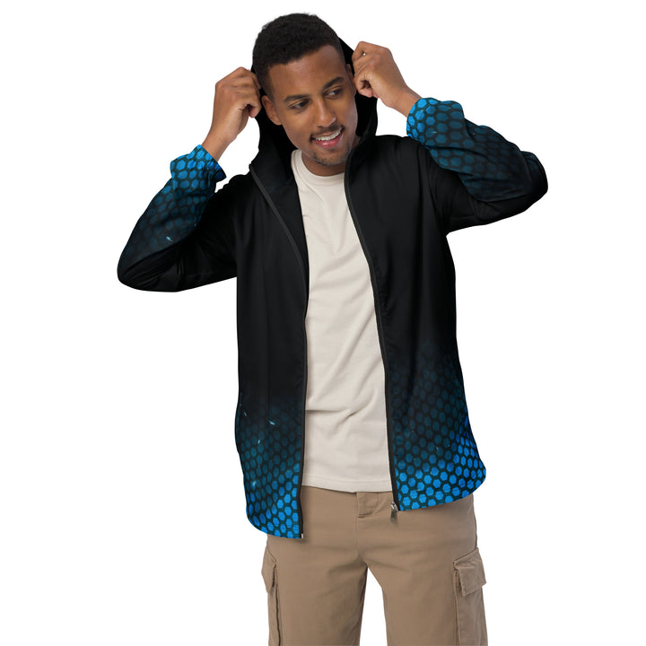 Men’s Windbreaker - Black-Blue Hexagon