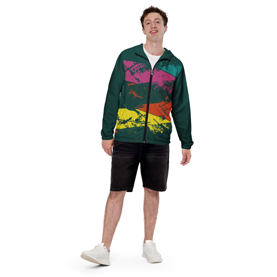 Men’s Windbreaker - Green-Pink Curve