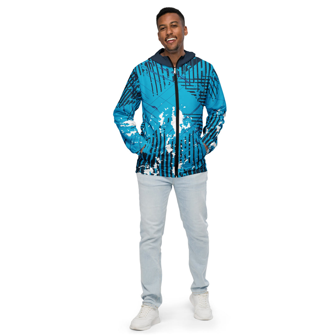 Men’s Windbreaker - Turquoise-White Flame