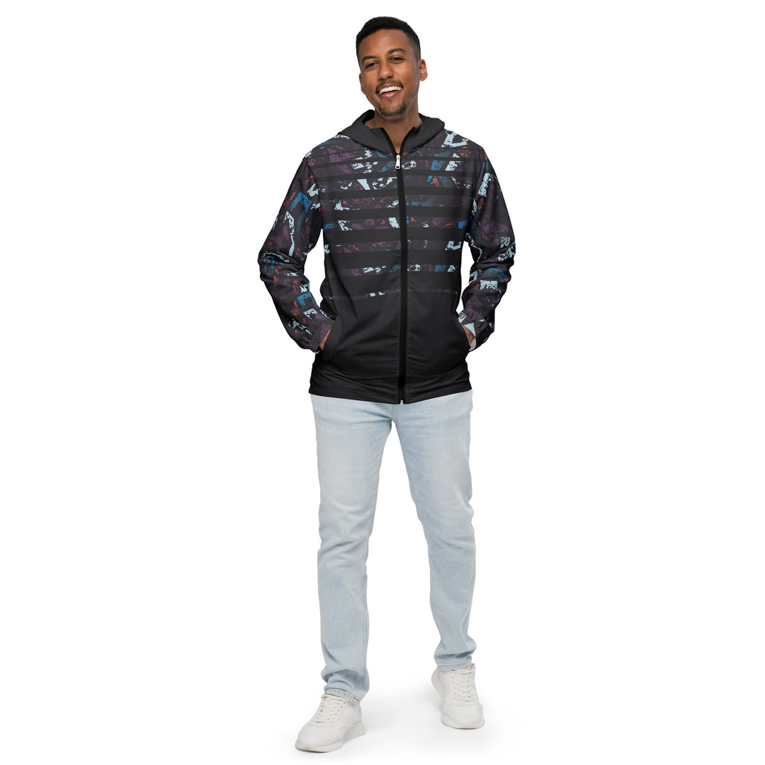 Men’s Windbreaker - Black-Blue Graffiti