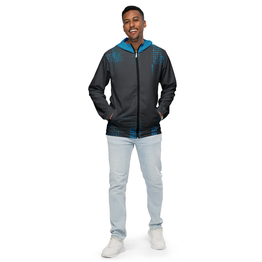 Men’s Windbreaker - Grey-Turquoise Points