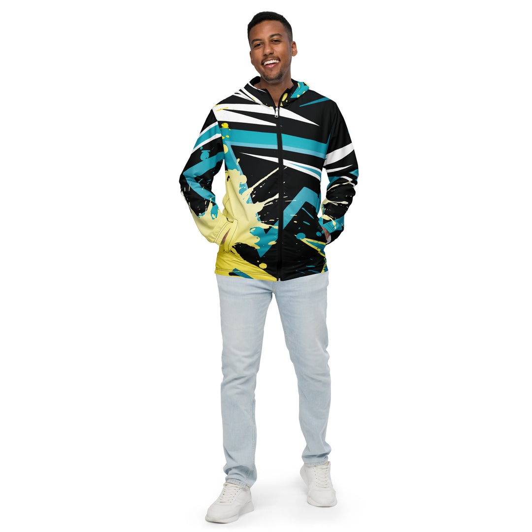 Men’s Windbreaker - Black-Turquoise Splash