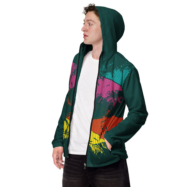 Men’s Windbreaker - Green-Pink Curve