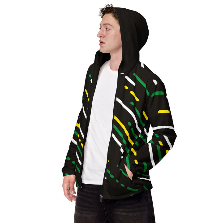 Men’s Windbreaker - Black-Green Lines