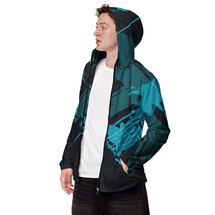 Men’s Windbreaker - Black-Turquoise Screen