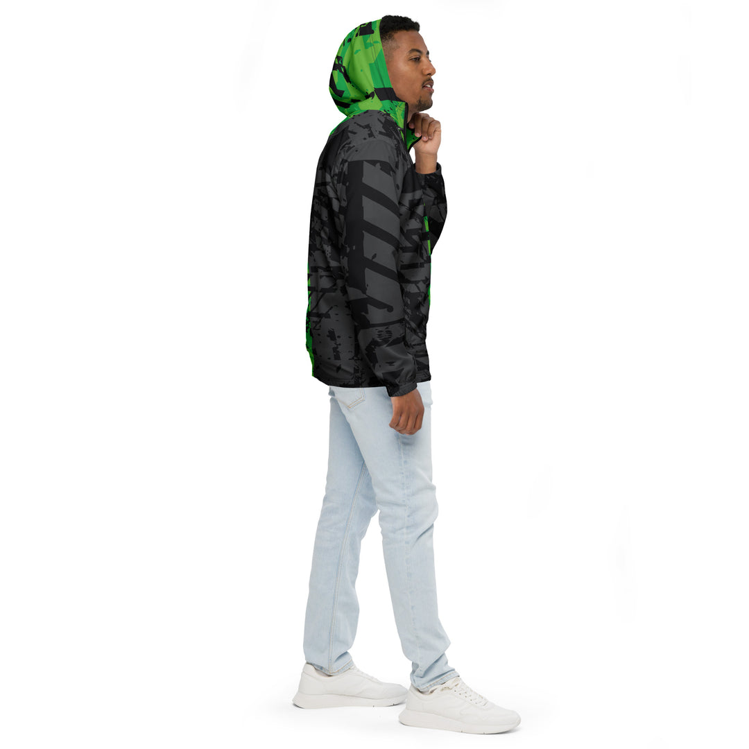 Men’s Windbreaker - Black-Green Bar