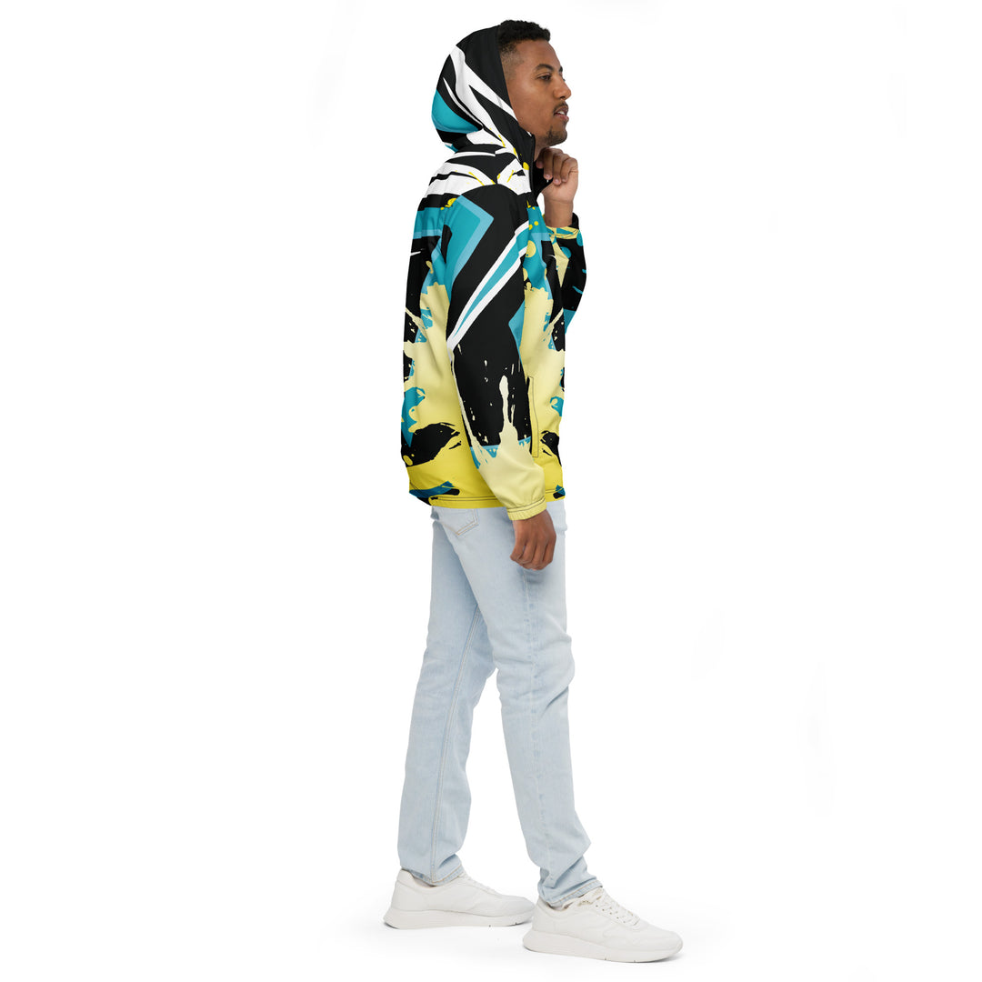 Men’s Windbreaker - Black-Turquoise Splash