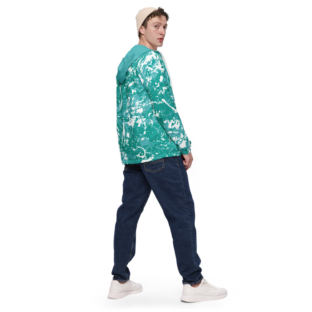 Men’s Windbreaker - Turquoise-White Grain