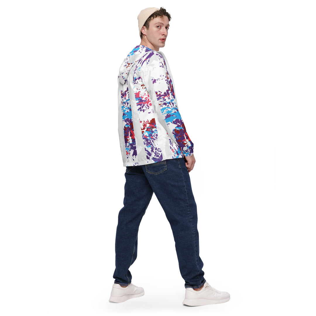 Men’s Windbreaker - White-Purple Bar