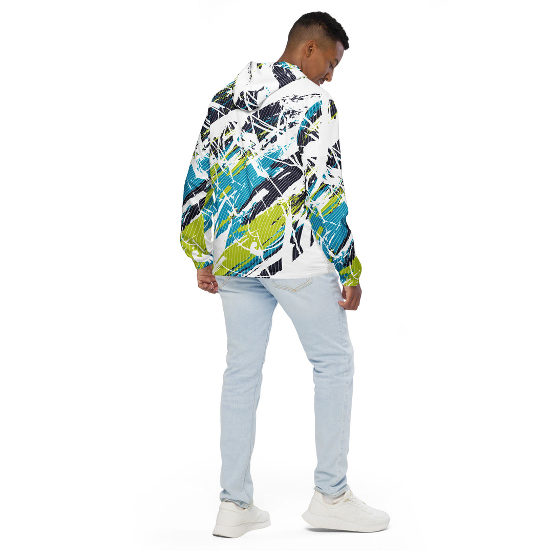 Men’s Windbreaker - White-Green Curve