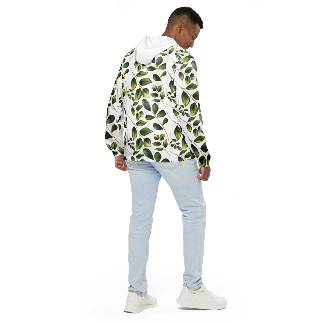 Men’s Windbreaker - White-Green Plant