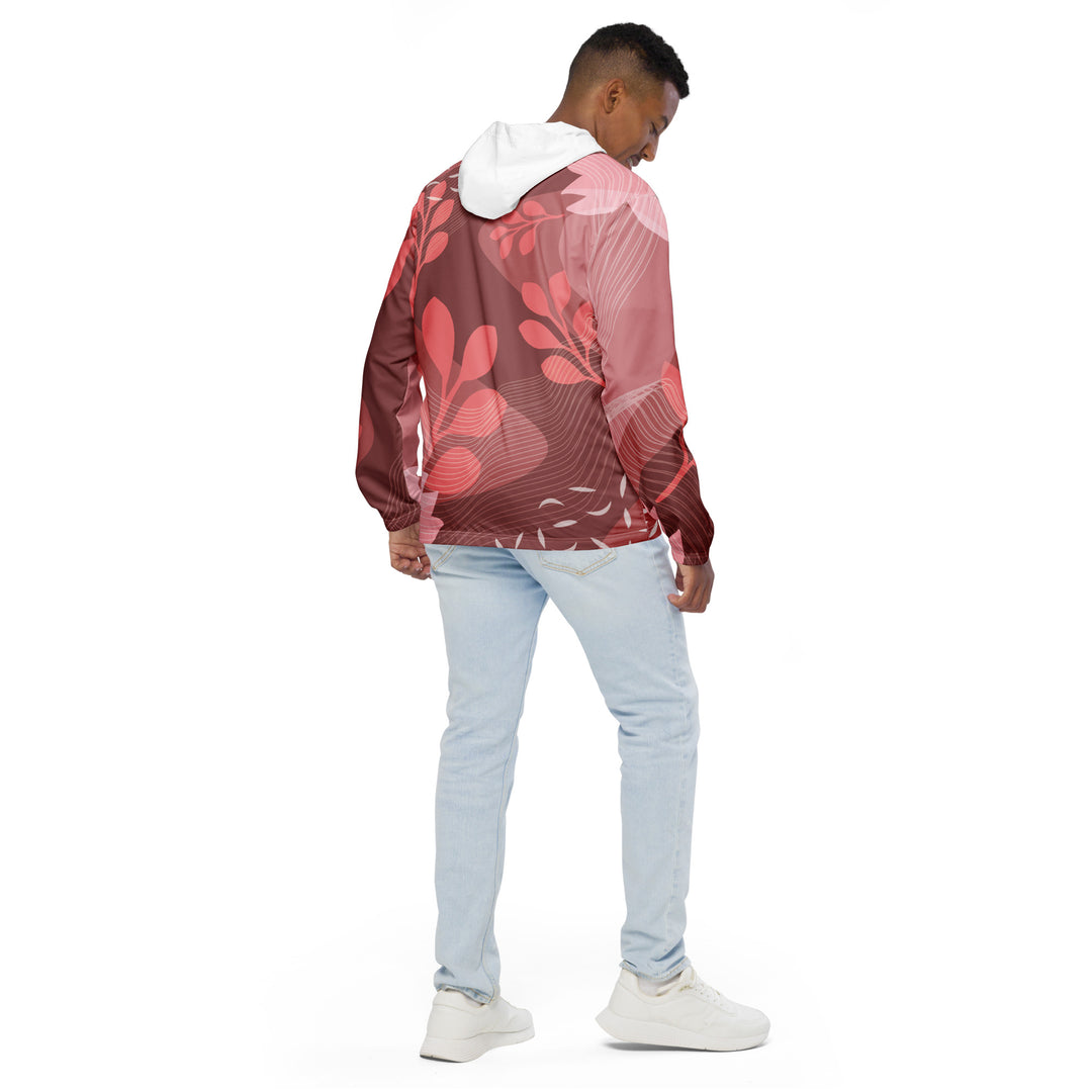 Men’s Windbreaker - Red-White Plant