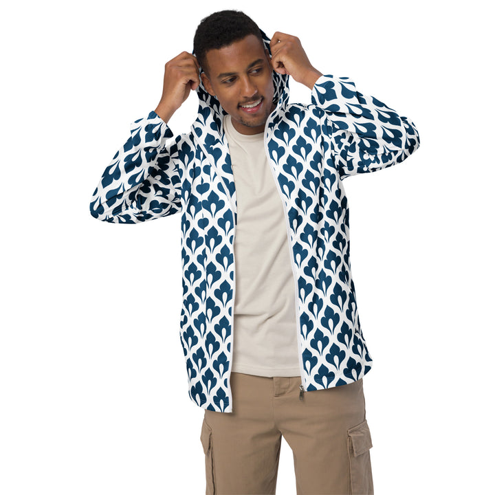 Men’s Windbreaker - White-Blue Flower