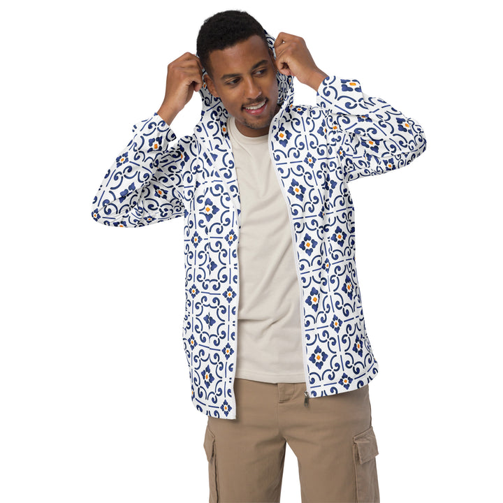 Men’s Windbreaker - White-Blue Tiles