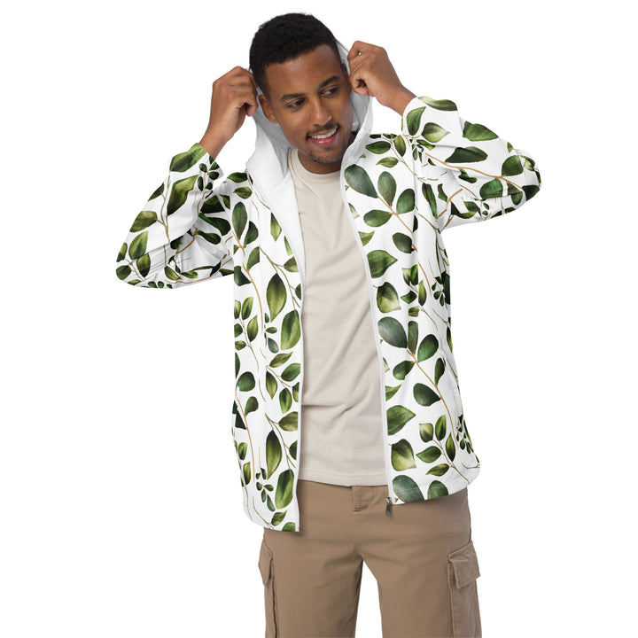 Men’s Windbreaker - White-Green Plant