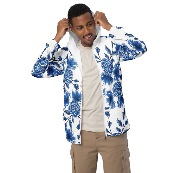 Men’s Windbreaker - White-Blue Rose