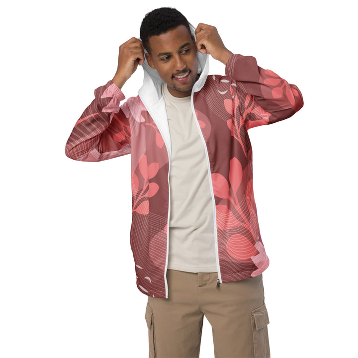 Men’s Windbreaker - Red-White Plant