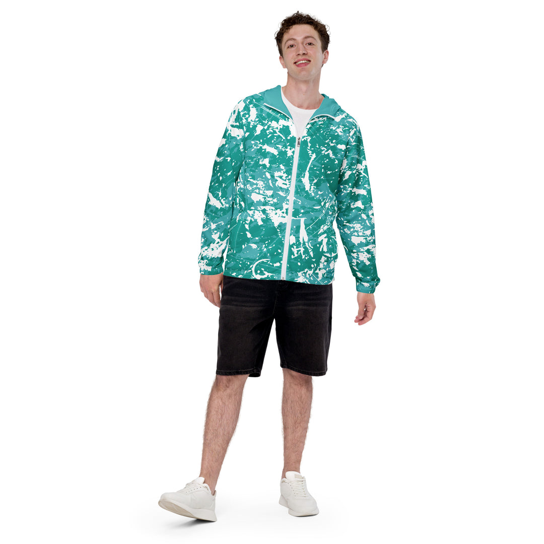 Men’s Windbreaker - Turquoise-White Grain