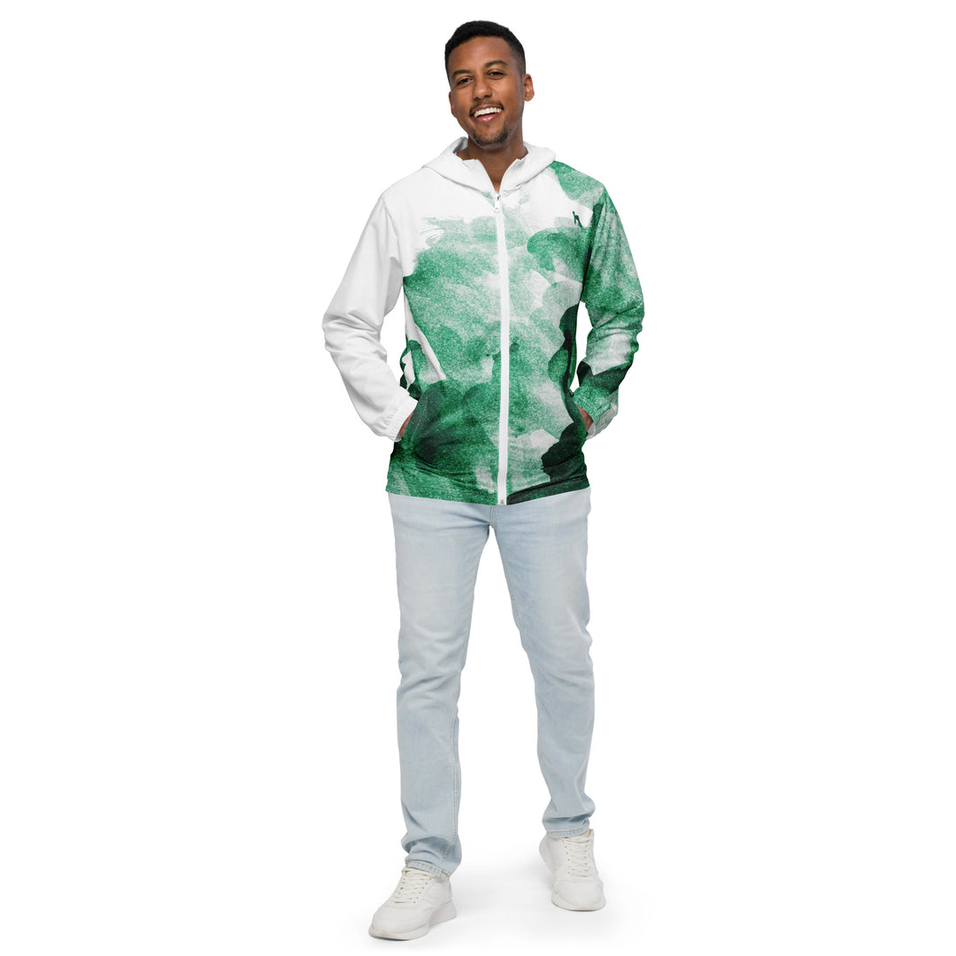 Men’s Windbreaker - Green-White Art