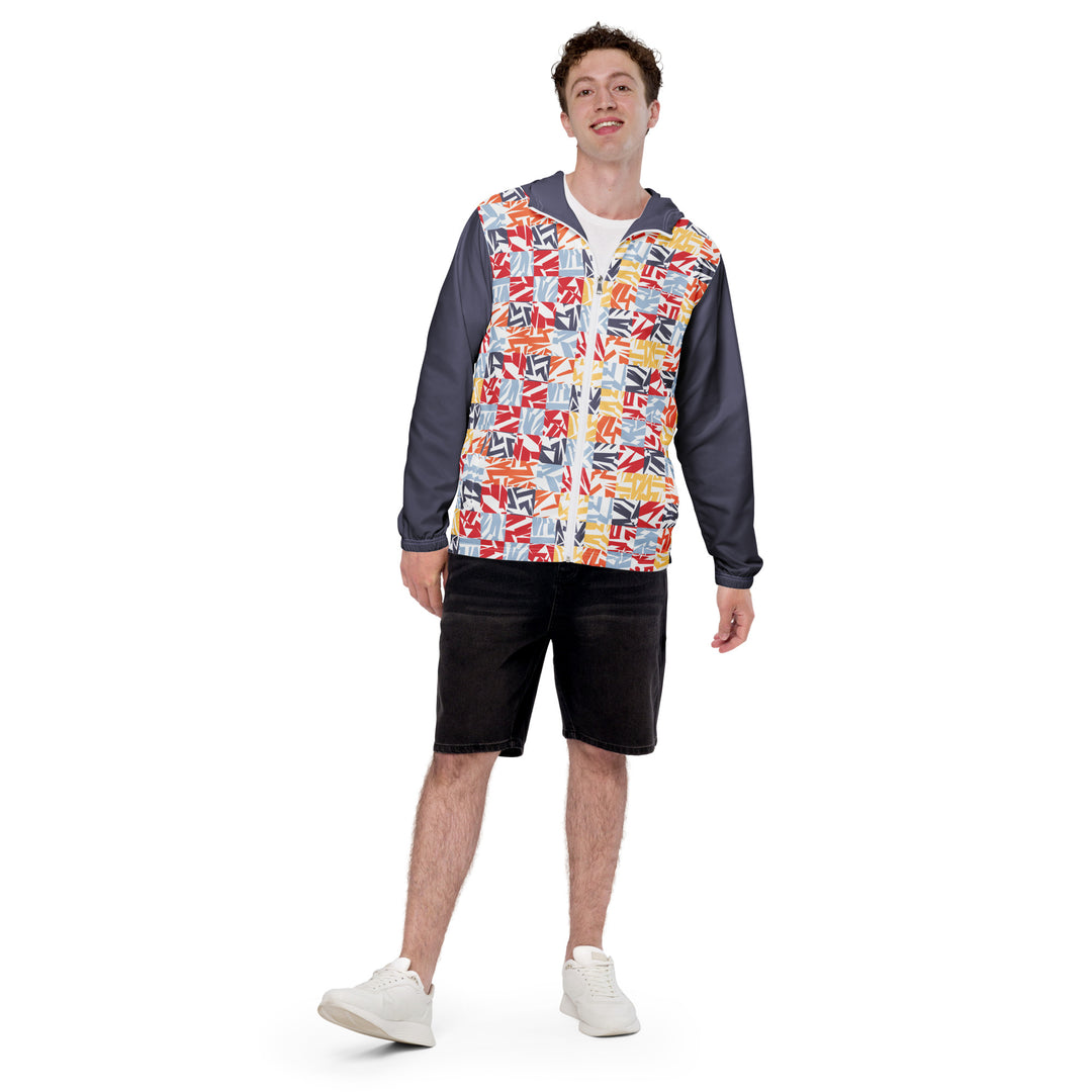 Men’s Windbreaker - White-Orange Square