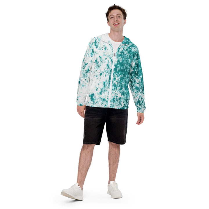 Men’s Windbreaker - White-Turquoise Paint