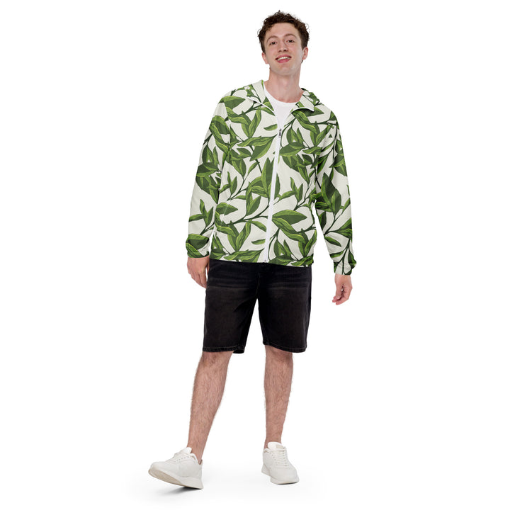 Men’s Windbreaker - Beige-Green Leaves