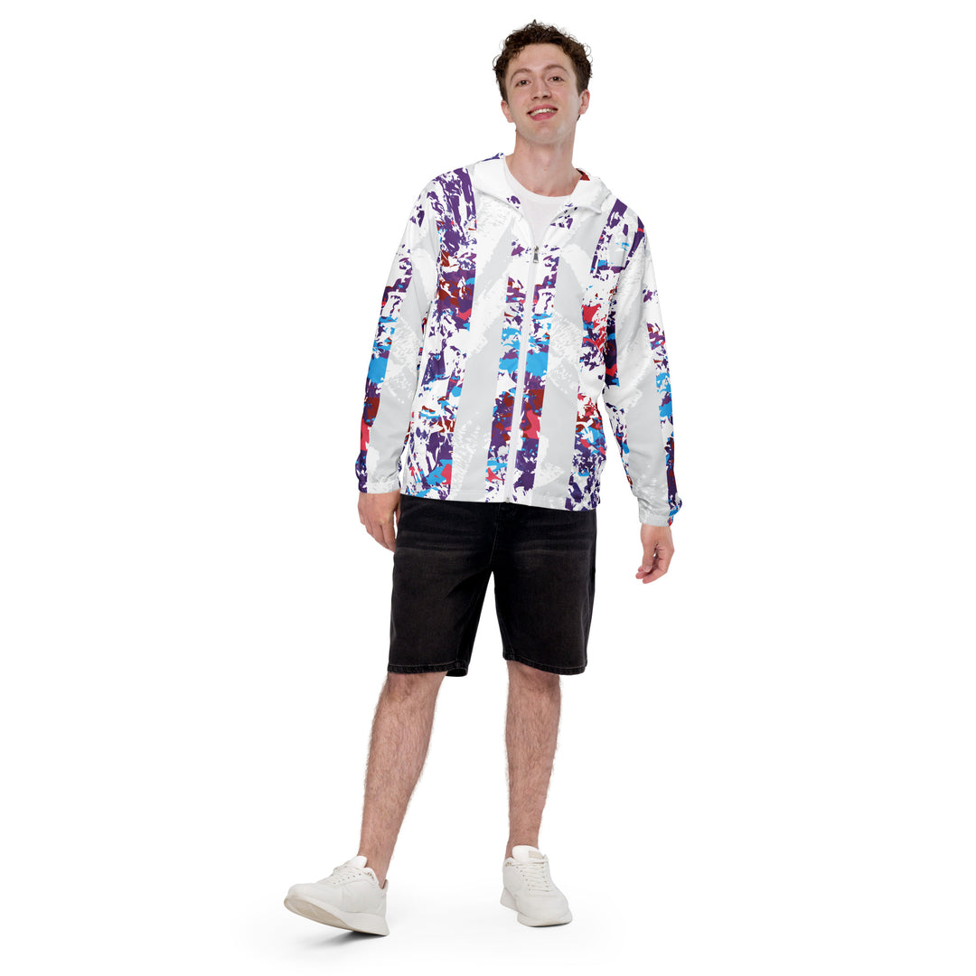 Men’s Windbreaker - White-Purple Bar