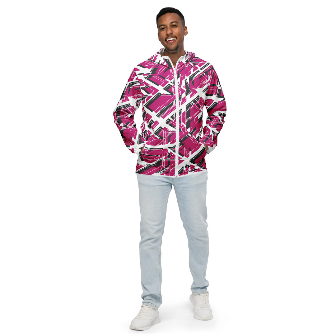 Men’s Windbreaker - White-Pink Font