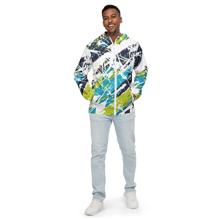 Men’s Windbreaker - White-Green Curve