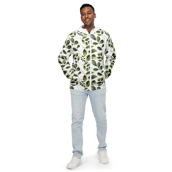 Men’s Windbreaker - White-Green Plant