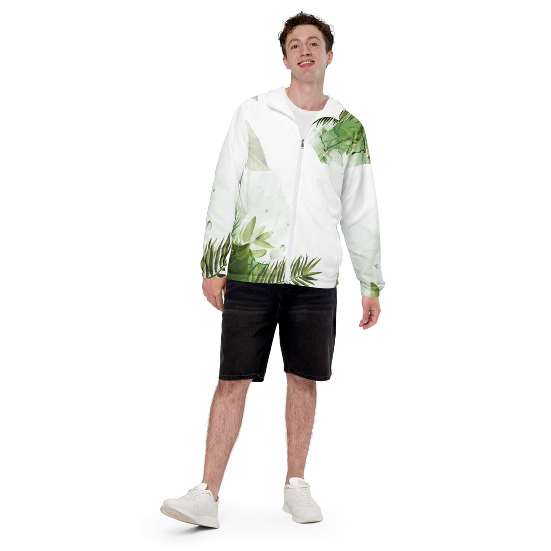 Men’s Windbreaker - White-Green Leaves