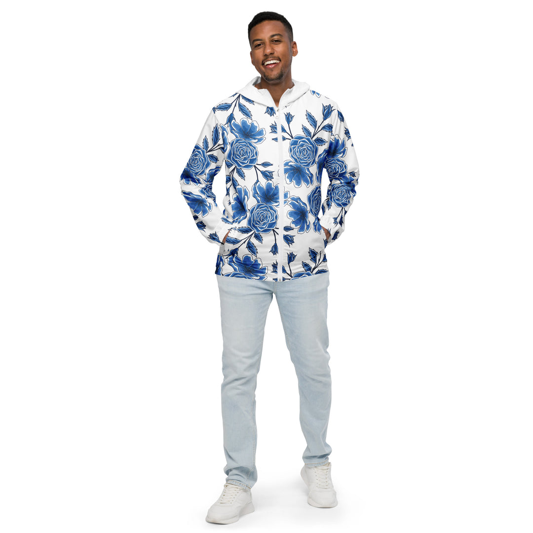 Men’s Windbreaker - White-Blue Rose