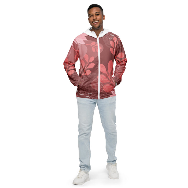 Men’s Windbreaker - Red-White Plant