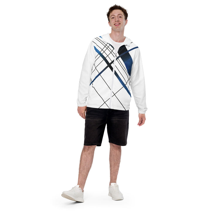 Men’s Windbreaker - White-Blue Abstract