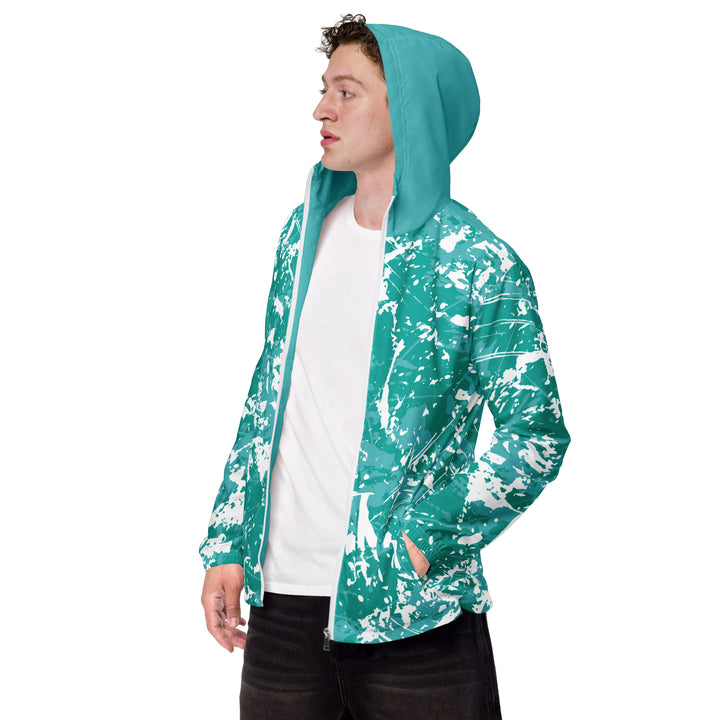 Men’s Windbreaker - Turquoise-White Grain