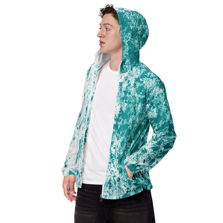 Men’s Windbreaker - White-Turquoise Paint