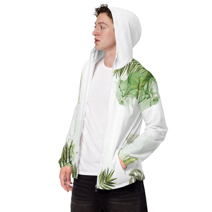 Men’s Windbreaker - White-Green Leaves