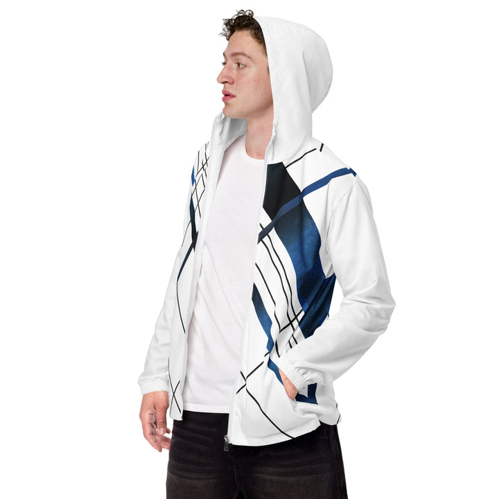 Men’s Windbreaker - White-Blue Abstract