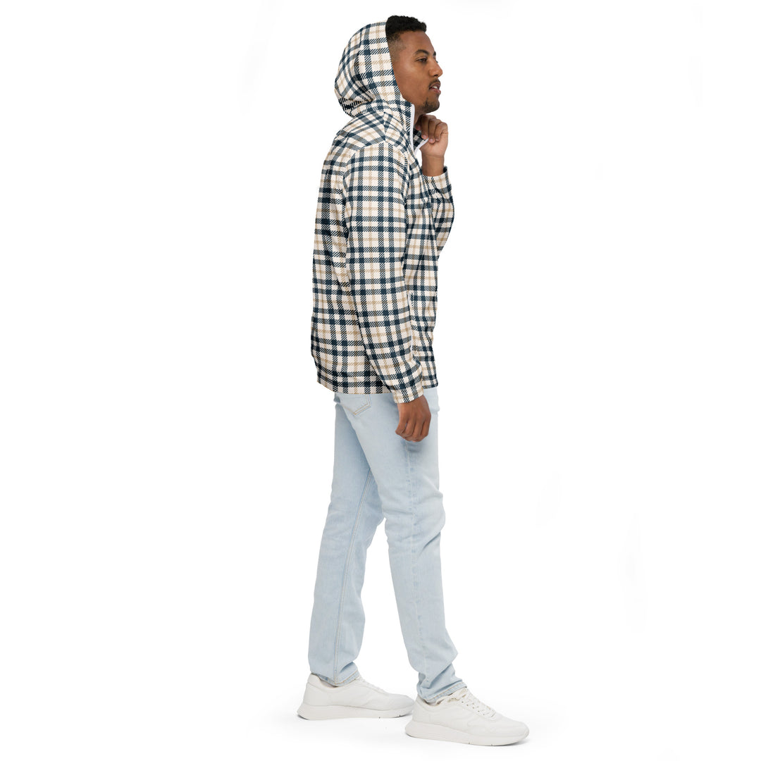 Men’s Windbreaker - Beige-Blue Lattice