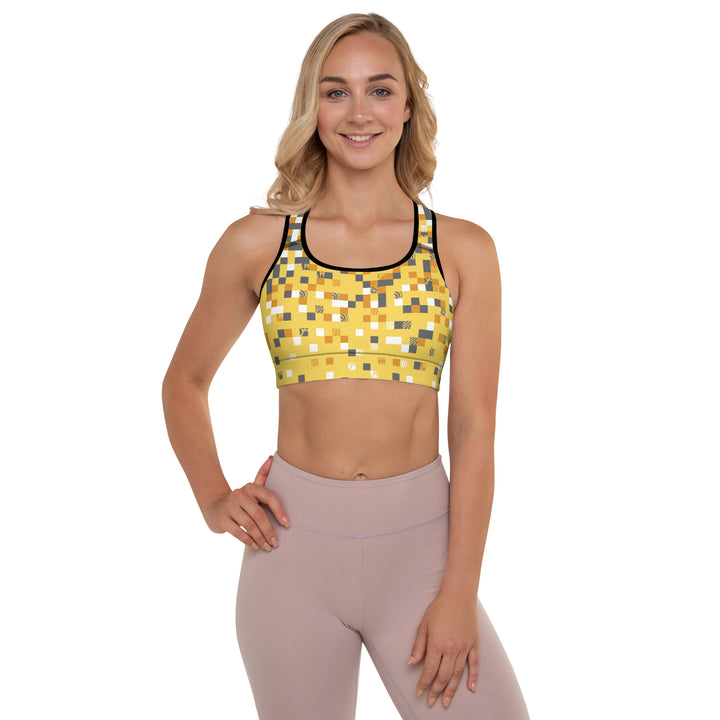 Padded Sports Bra - Yellow-Grey Pixel