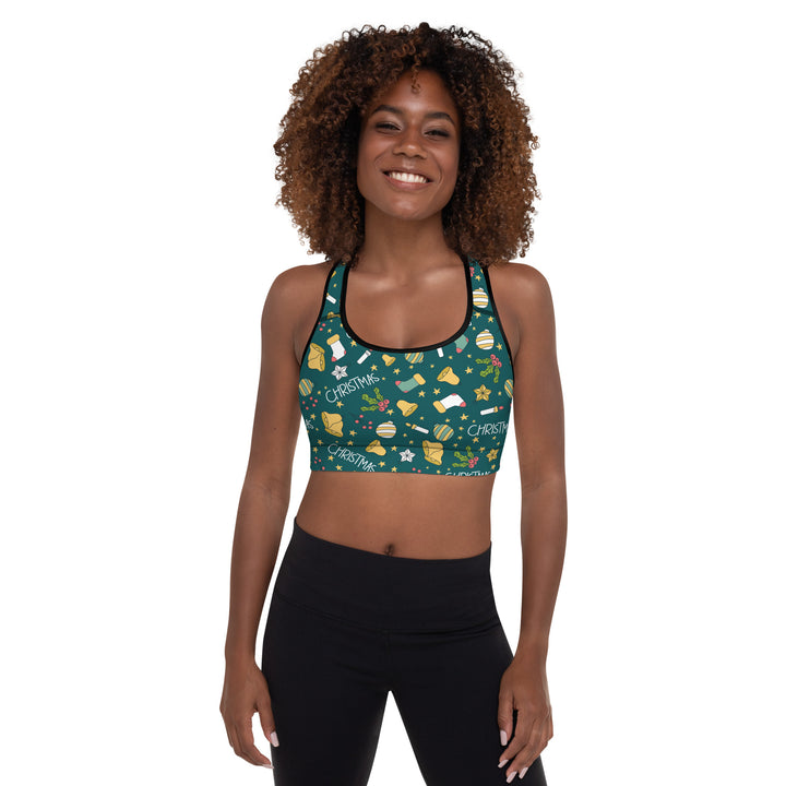 Padded Sports Bra - Green Christmas